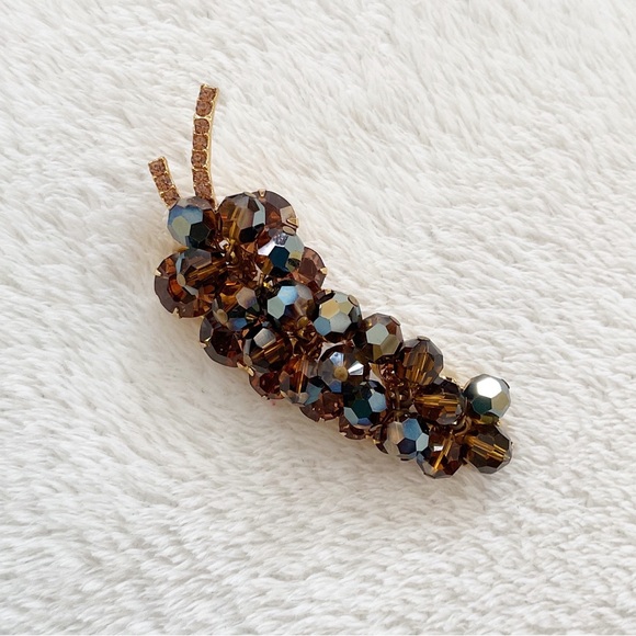 Juliana Delizza & Elster Aurora Borealis Brown Rhinestone Beaded Cluster Brooch - Picture 1 of 13